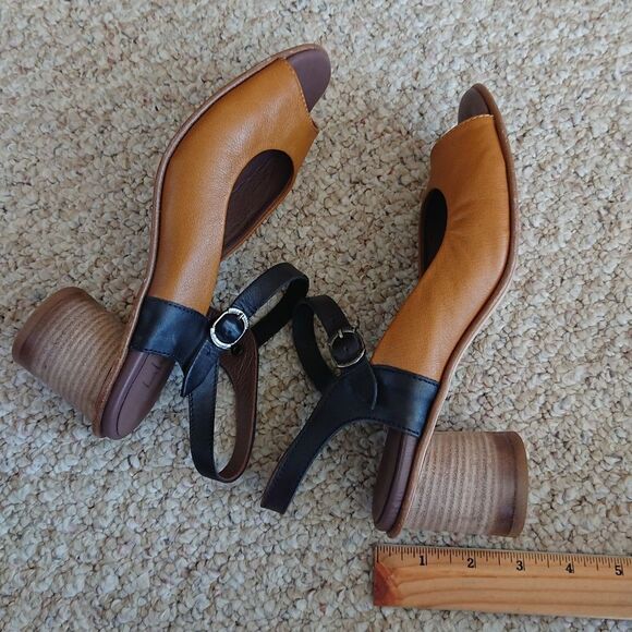Lilimill Tan and Black two toned open toe Sandals with ankle strap size 38 - Picture 9 of 12